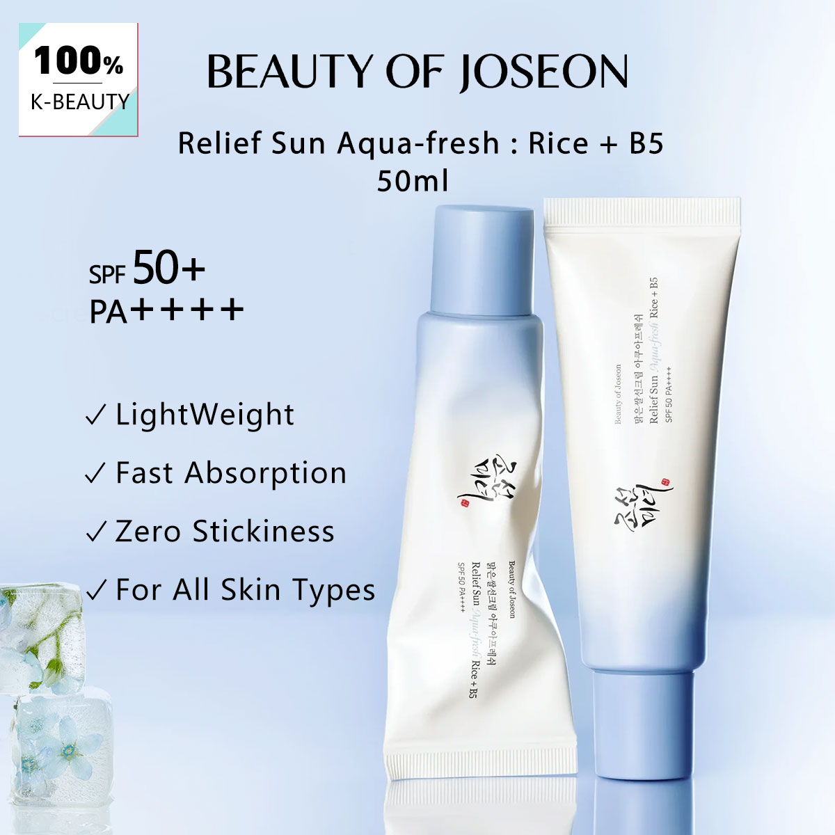 Spf 50 Sunscreen - Beauty of Joseon Relief Sun Aqua-Fresh:Rice+B5